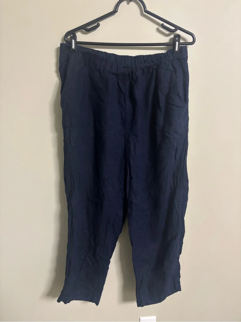 Quince Size XL Dark Navy Linen Elastic Waist Crop Pants Casual Lagenlook Beach